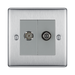 Metallic double socket with coaxial connectors on a white background