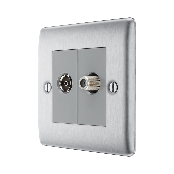 BG Nexus Metal Brushed Steel TV & Satellite Socket NBS65G
