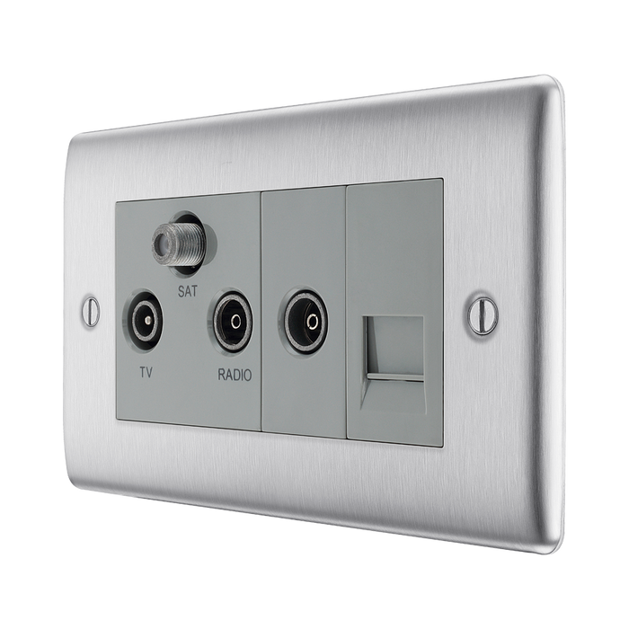 BG Nexus Metal Brushed Steel Combination TV Socket NBS68G