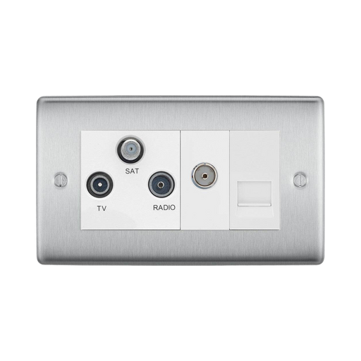 BG Nexus Metal Brushed Steel Combination TV Socket NBS68W Available from RS Electrical Supplies