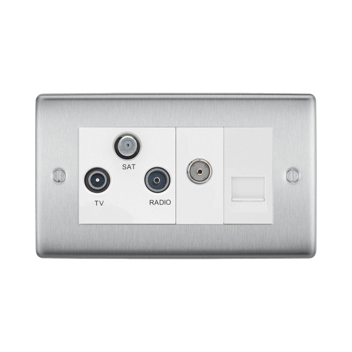 BG Nexus Metal Brushed Steel Combination TV Socket NBS68W Available from RS Electrical Supplies