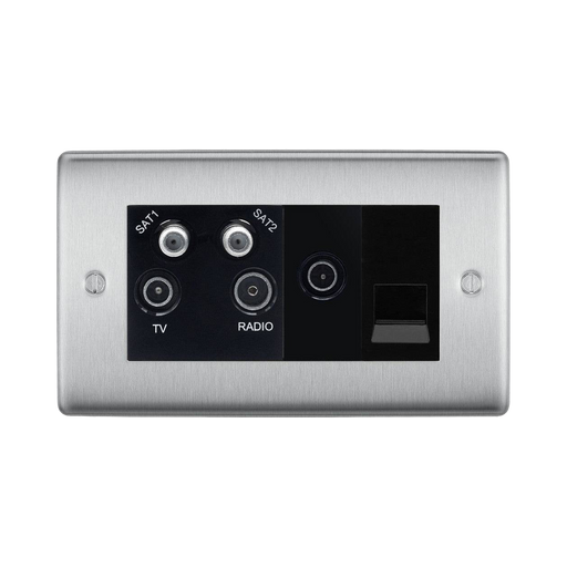 BG Nexus Metal Brushed Steel Combination TV Socket NBS69B Available from RS Electrical Supplies