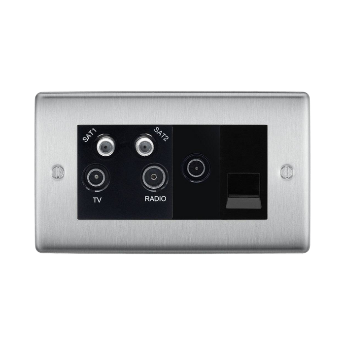 BG Nexus Metal Brushed Steel Combination TV Socket NBS69B Available from RS Electrical Supplies