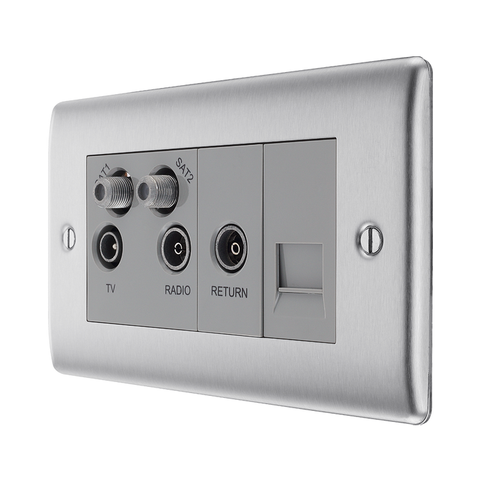 BG Nexus Metal Brushed Steel Combination TV Socket NBS69G