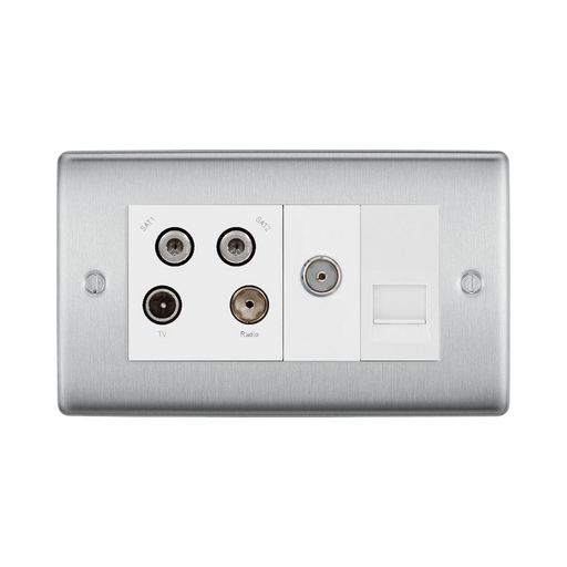 BG Nexus Metal Brushed Steel Combination TV Socket NBS69W Available from RS Electrical Supplies