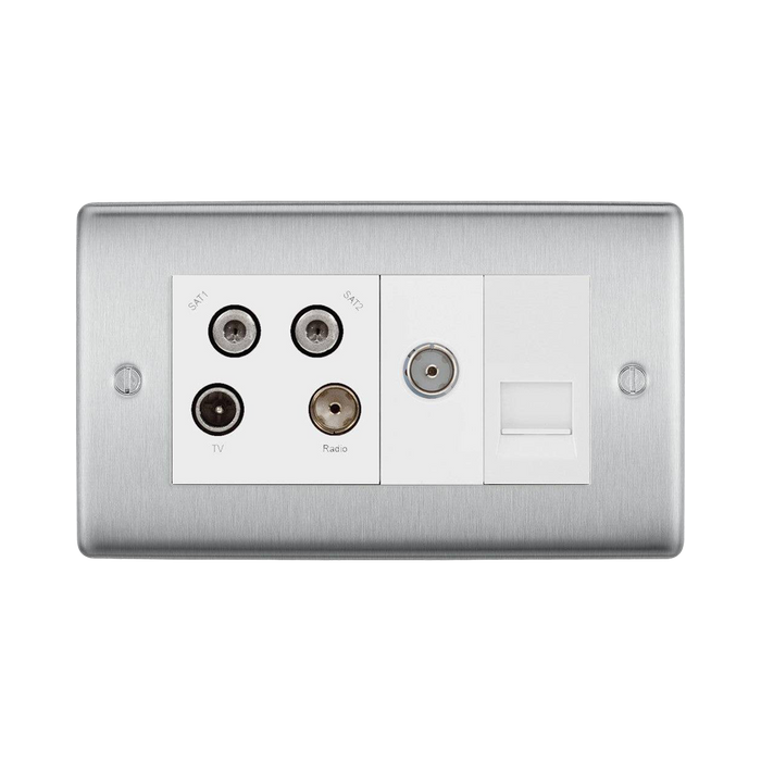 BG Nexus Metal Brushed Steel Combination TV Socket NBS69W Available from RS Electrical Supplies