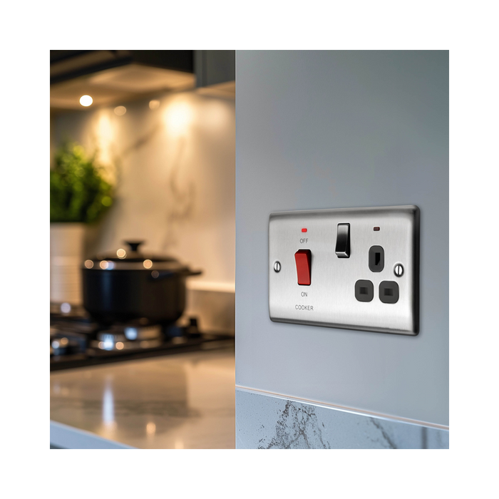 BG Nexus Metal Brushed Steel Cooker Switch with 13A Socket NBS70B