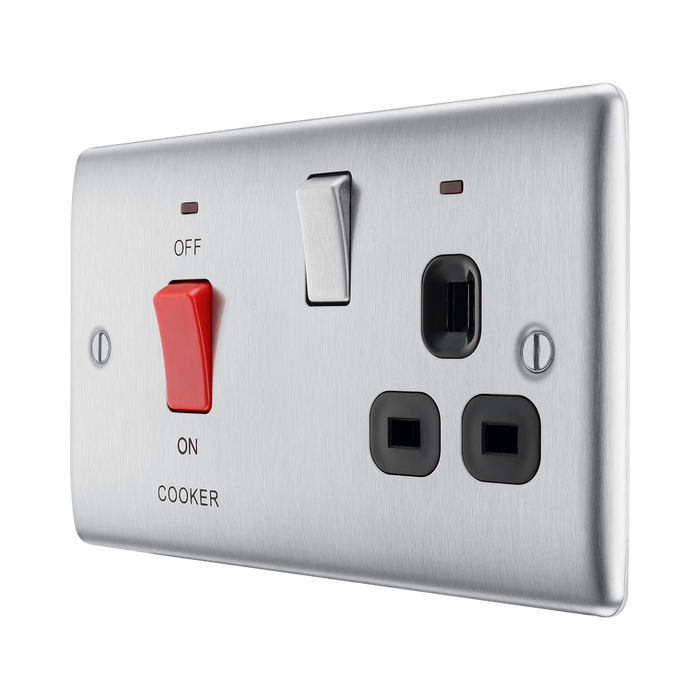 BG Nexus Metal Brushed Steel Cooker Switch with 13A Socket NBS70B