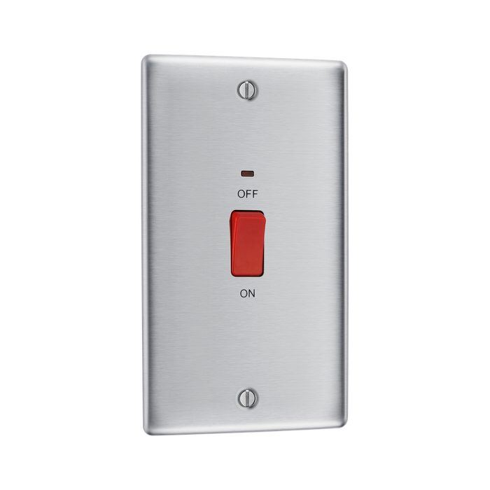 BG Nexus Metal Brushed Steel 45A Cooker Switch NBS72 – angled front view