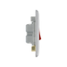 Metallic light switch with red toggle button on a white background profile
