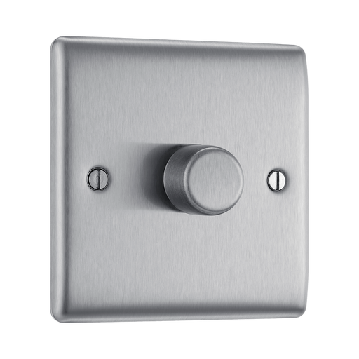 BG Nexus Metal Brushed Steel 1G Dimmer Switch NBS81 Available from RS Electrical Supplies