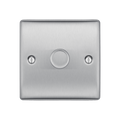 Metallic light switch plate with two screws on a white background