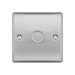 Metallic light switch plate with two screws on a white background