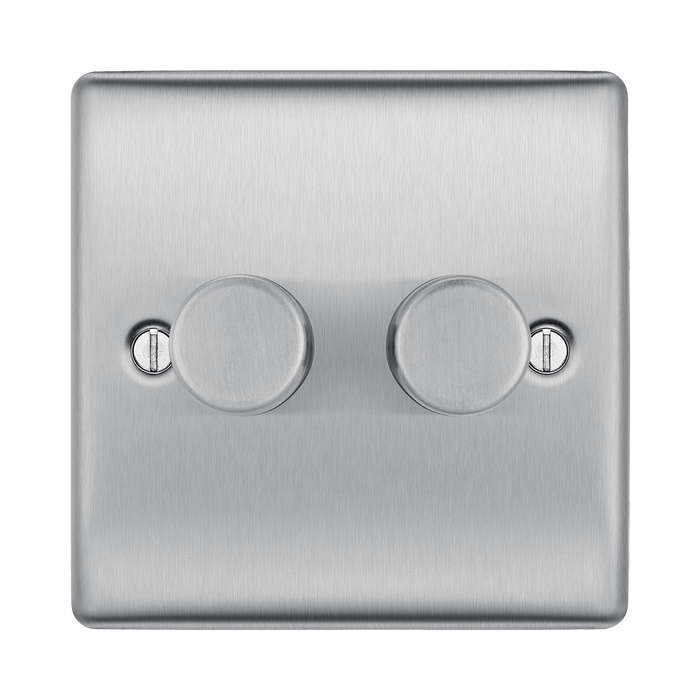 BG Nexus Metal Brushed Steel 2G Dimmer Switch NBS82 Available from RS Electrical Supplies