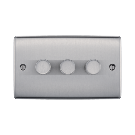 BG Nexus Metal Brushed Steel 3G Dimmer Switch NBS83 Available from RS Electrical Supplies