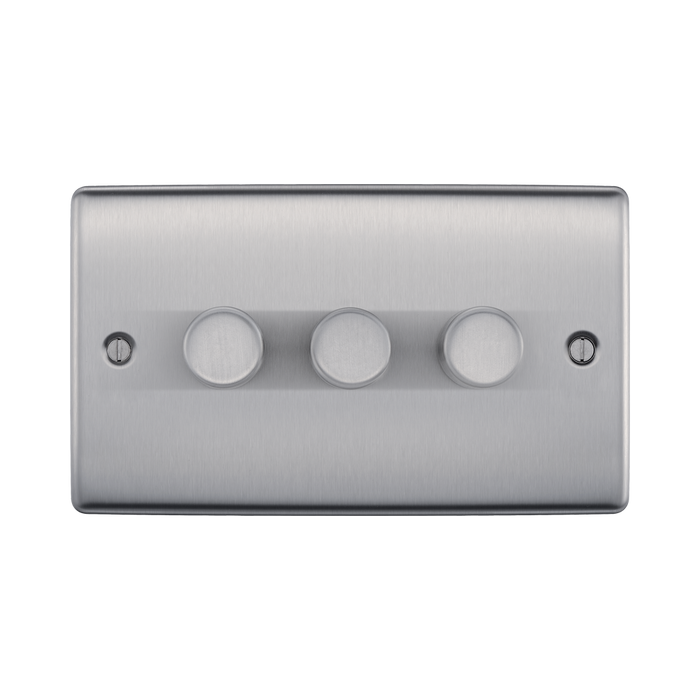 BG Nexus Metal Brushed Steel 3G Dimmer Switch NBS83 Available from RS Electrical Supplies