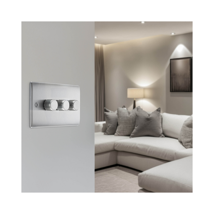 BG Nexus Metal Brushed Steel 3G Dimmer Switch NBS83