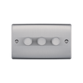 Metallic three-button switch on a white background