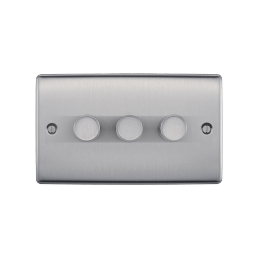 Metallic three-button switch on a white background
