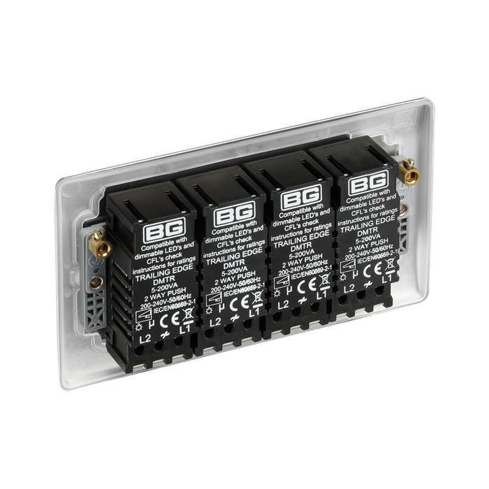 BG Nexus Metal Brushed Steel 4G Dimmer Switch NBS84