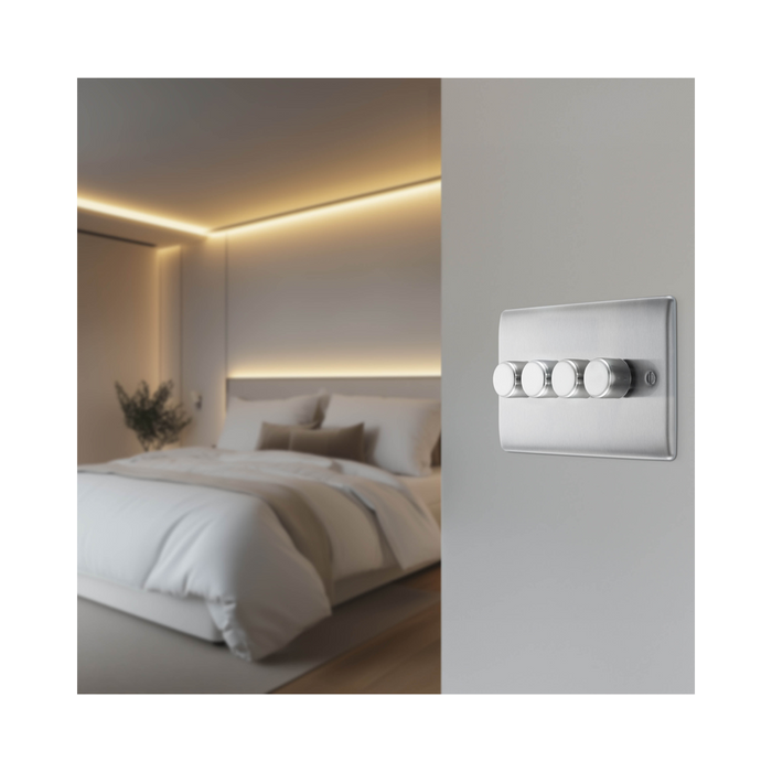 BG Nexus Metal Brushed Steel 4G Dimmer Switch NBS84
