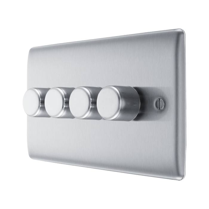 BG Nexus Metal Brushed Steel 4G Dimmer Switch NBS84