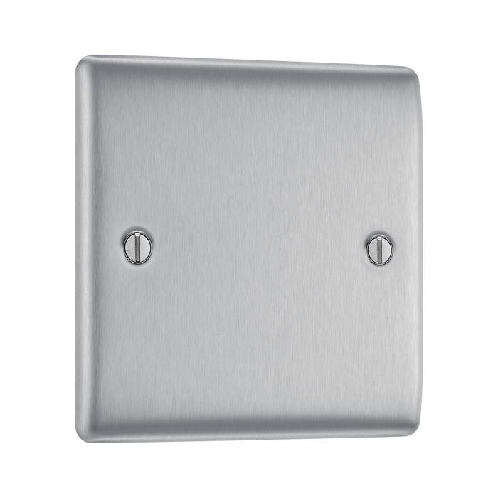 BG Nexus Metal Brushed Steel Single Blank Plate NBS94 – angled front view