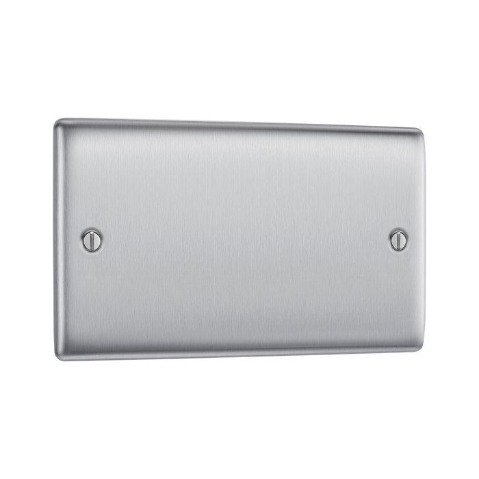 BG Nexus Metal Brushed Steel Double Blank Plate NBS95 – angled front view