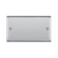 Metallic rectangular plate with two screws on a white background