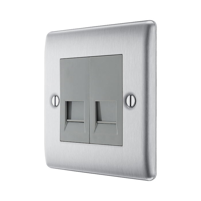 BG Nexus Metal Brushed Steel Double Master Telephone Socket NBSBTM2G