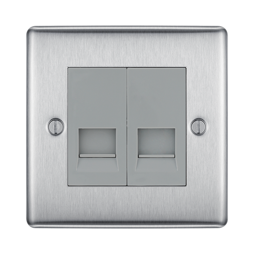 Metallic double gang switch on a white background