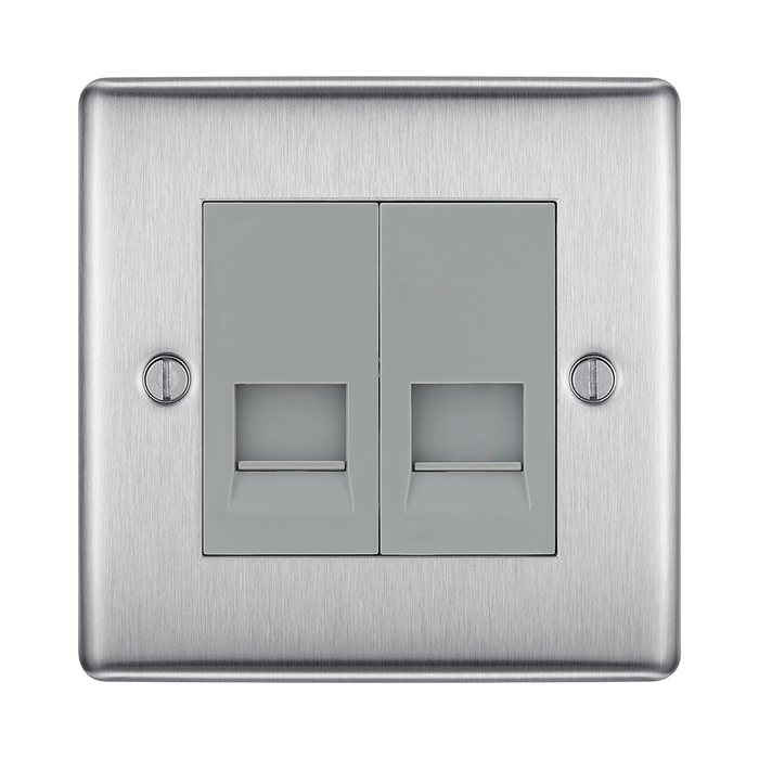 Metallic double gang switch on a white background