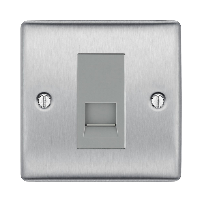 BG Nexus Metal Brushed Steel Secondary Telephone Socket NBSBTS1G Available from RS Electrical Supplies