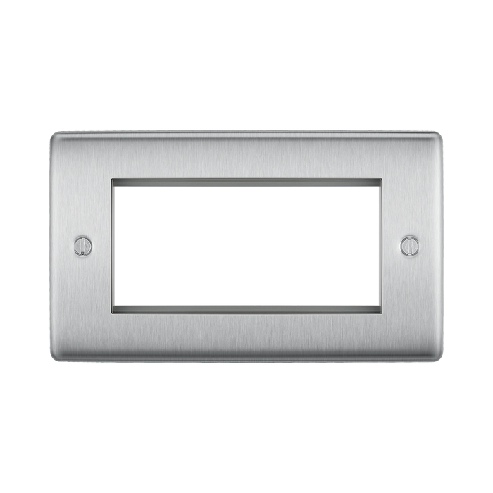 BG Nexus Metal Brushed Steel 4G Euro Plate NBSEMR4 Available from RS Electrical Supplies
