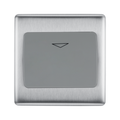 Metallic square button with a triangle symbol on a white background