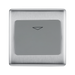 Metallic square button with a triangle symbol on a white background