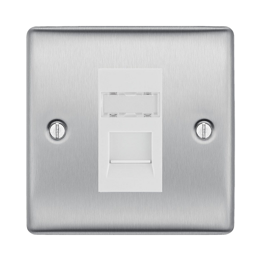 BG Nexus Metal Brushed Steel RJ45 Cat6A Data Outlet NBSRJ4516AW Available from RS Electrical Supplies
