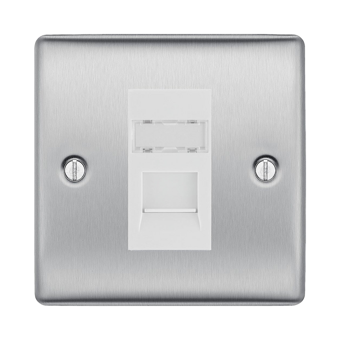 BG Nexus Metal Brushed Steel RJ45 Cat6A Data Outlet NBSRJ4516AW Available from RS Electrical Supplies