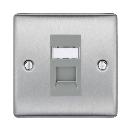 BG Nexus Metal Brushed Steel RJ45 Cat6 Data Outlet NBSRJ4516G Available from RS Electrical Supplies