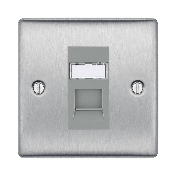 BG Nexus Metal Brushed Steel RJ45 Cat6 Data Outlet NBSRJ4516G Available from RS Electrical Supplies