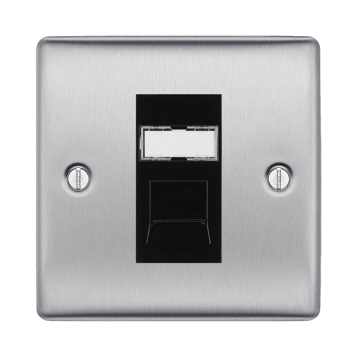 BG Nexus Metal Brushed Steel RJ45 Cat5E Data Outlet NBSRJ451B Available from RS Electrical Supplies