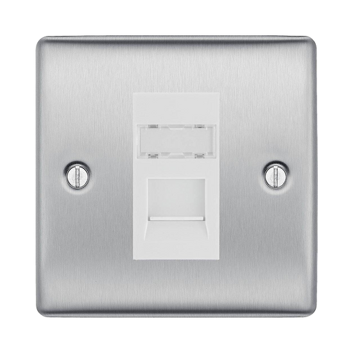 BG Nexus Metal Brushed Steel RJ45 Cat5E Data Outlet NBSRJ451W Available from RS Electrical Supplies