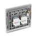 Metallic double socket cover with two rectangular slots on a white background