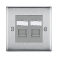 Metallic double socket cover with two rectangular slots on a white background