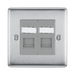 Metallic double socket cover with two rectangular slots on a white background