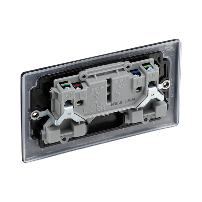 BG Nexus Metal Matt Black 13A Double Socket NFB22B