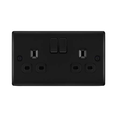 BG Nexus Metal Matt Black 13A Double Socket NFB22B