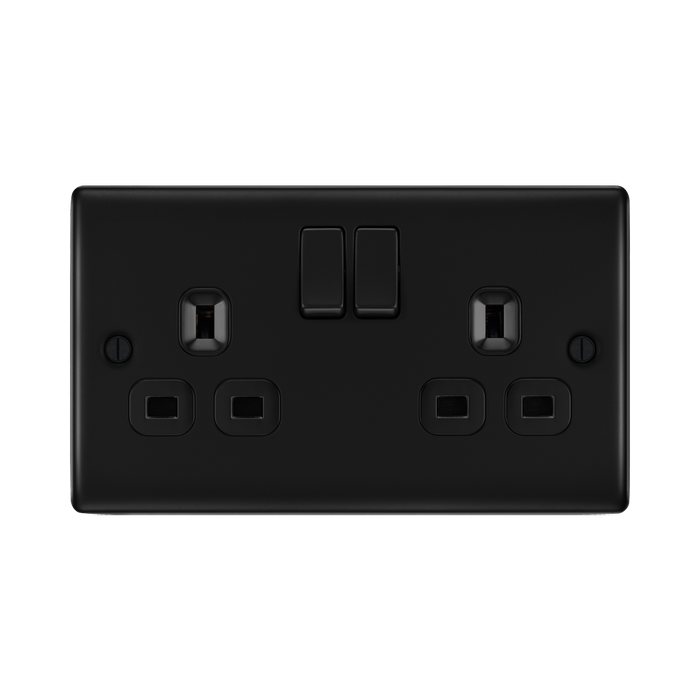BG Nexus Metal Matt Black 13A Double Socket NFB22B