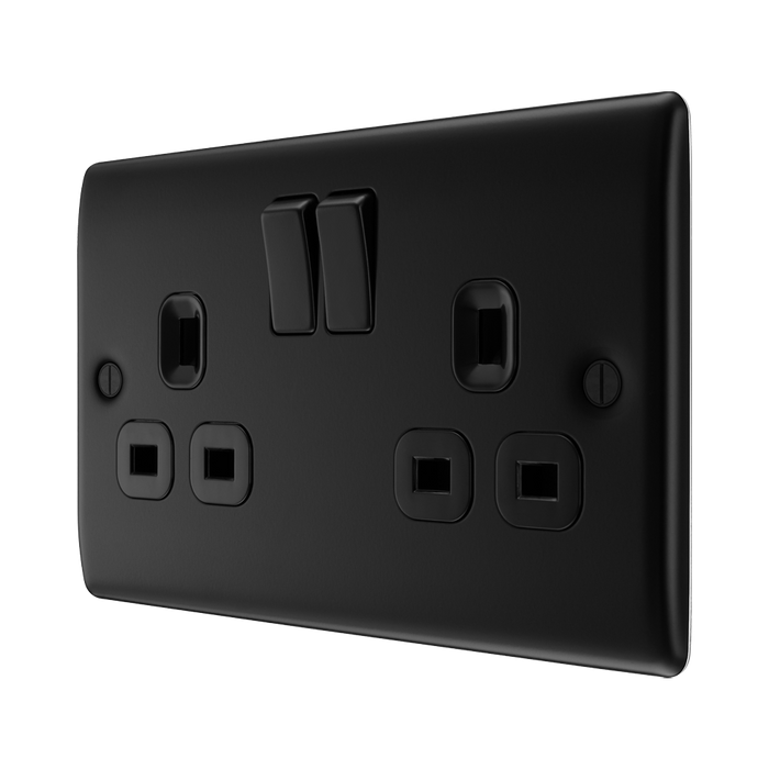 BG Nexus Metal Matt Black 13A Double Socket NFB22B