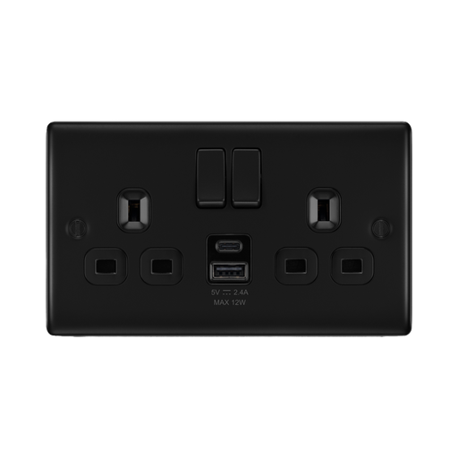 BG Nexus Metal Matt Black 13A Double USB Socket with 12W A+C NFB22UAC12B Available from RS Electrical Supplies